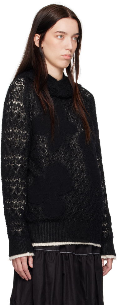 Sveter Comme des Garçons Comme Des Garçons Wool Lace Pattern Intarsia Hoodie Čierna | TN-N024-051, 1