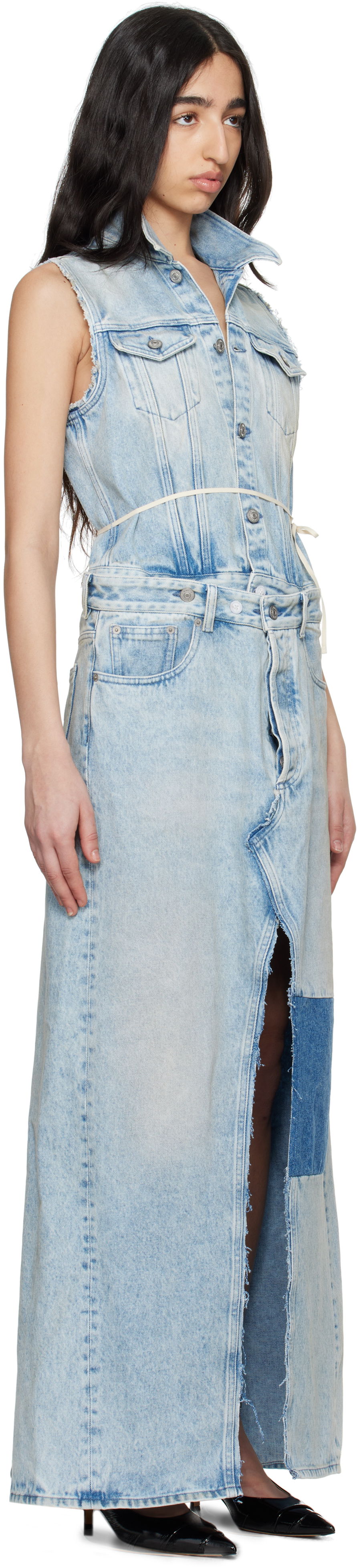 Šaty Maison Margiela MM6 Maison Margiela Paneled Denim Maxi Dress Modrá | S62DG0046 M30018, 1