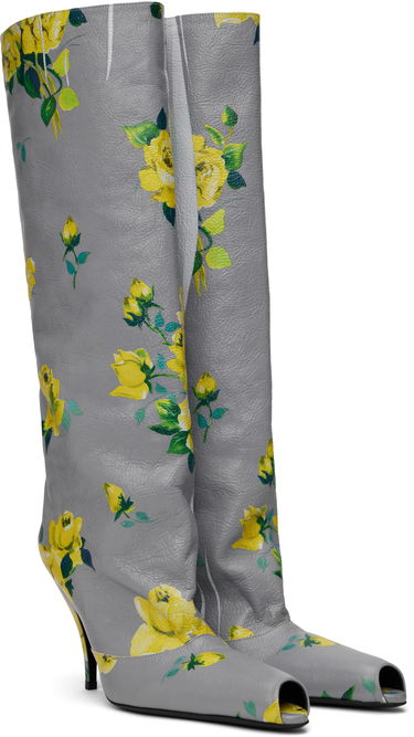 Oblečenie Acne Studios Acne Studios Open Toe Floral Print Leather Boots Šedá | AD0824-, 3