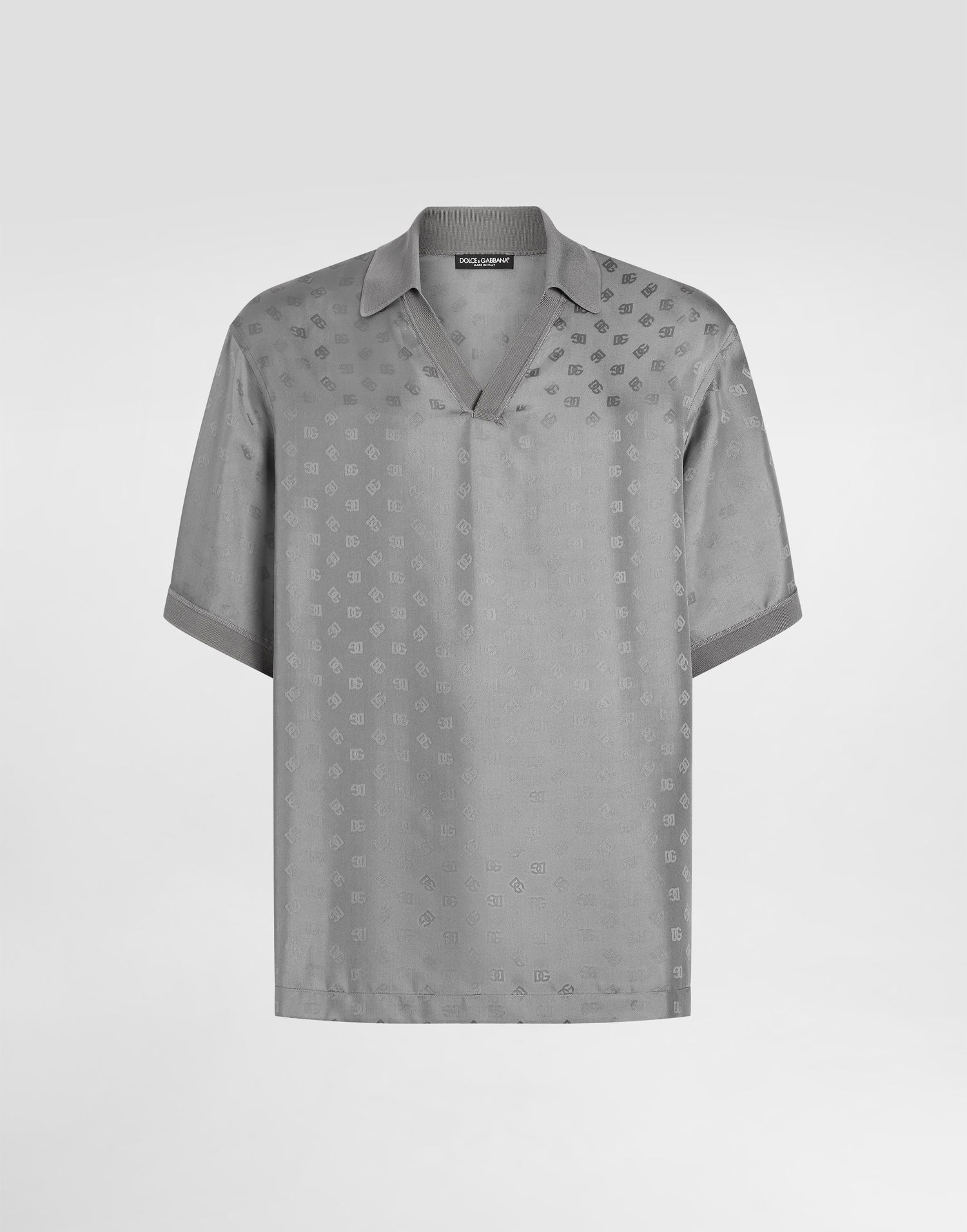 Polo tričko Dolce & Gabbana Dolce & Gabbana Silk Jacquard Polo Shirt with DG Logo Šedá | G8ST9TFJ1JYN0497, 0