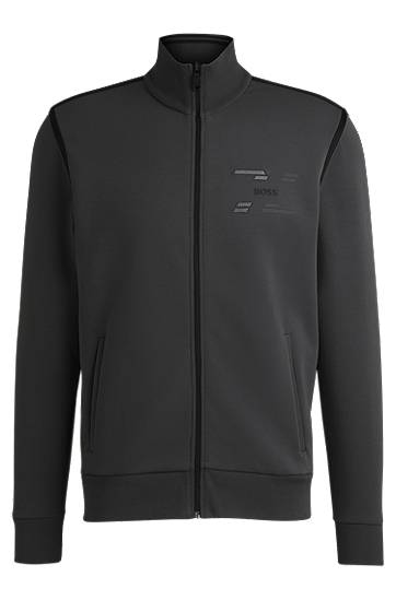 Mikina BOSS BOSS Cotton-Blend Zip-Up Sweatshirt with Logo Artwork Šedá | 50530036, 0