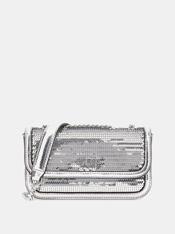 Kabelka GUESS Sequinned Mini Crossbody Metalická | HWEY9203780, 0