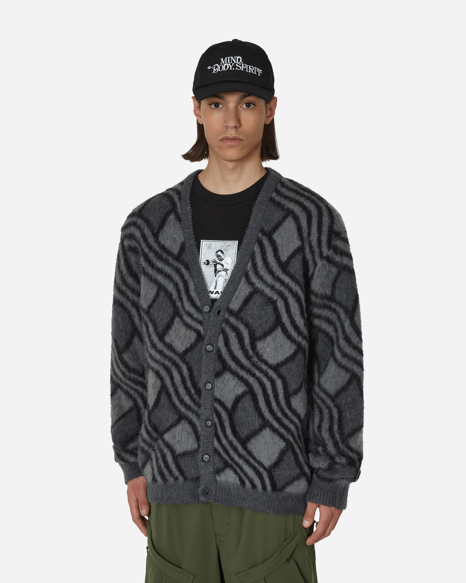 Sveter Awake NY Wavy Jacquard Mohair Cardigan Čierna | AWK-SP23-KN001  CHA, 1
