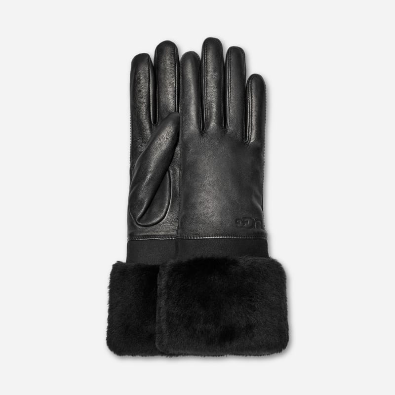 Rukavice UGG Shearling Trim Leather Gloves L Čierna | 101043-BLK, 0