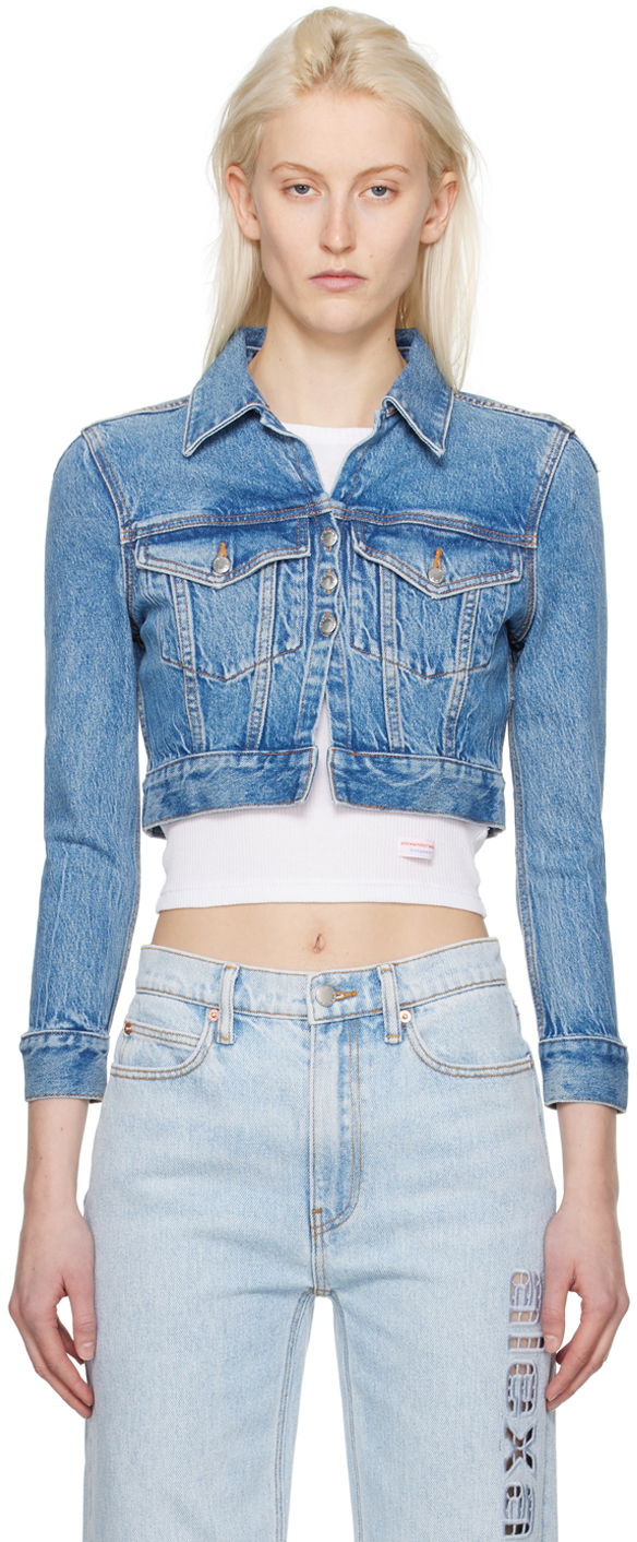 Bunda Alexander Wang Shrunken Cardi Denim Jacket Navy | 4DC1242212, 0