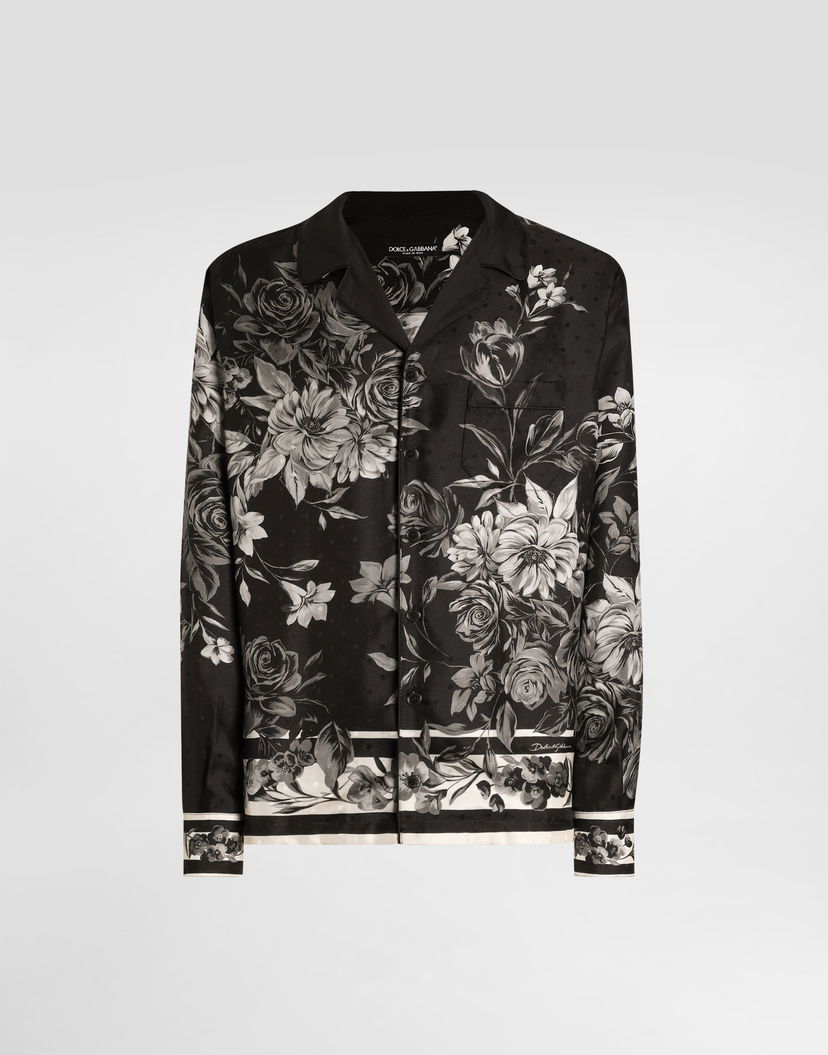 Košeľa Dolce & Gabbana Flower Bouquet-print Jacquard Twill Shirt Čierna | G5IF1THI12HHN5ST