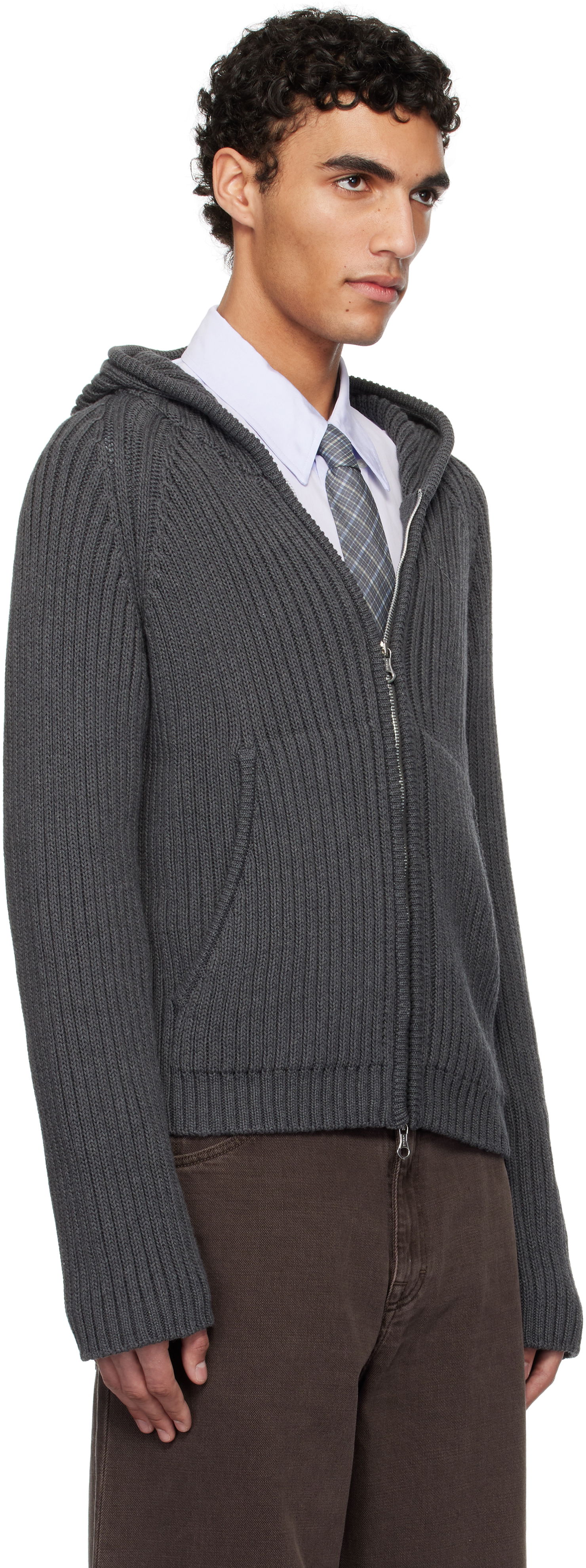 Sveter OUR LEGACY OUR LEGACY Level Zip-Up Knit Hoodie Šedá | M2253LD, 1