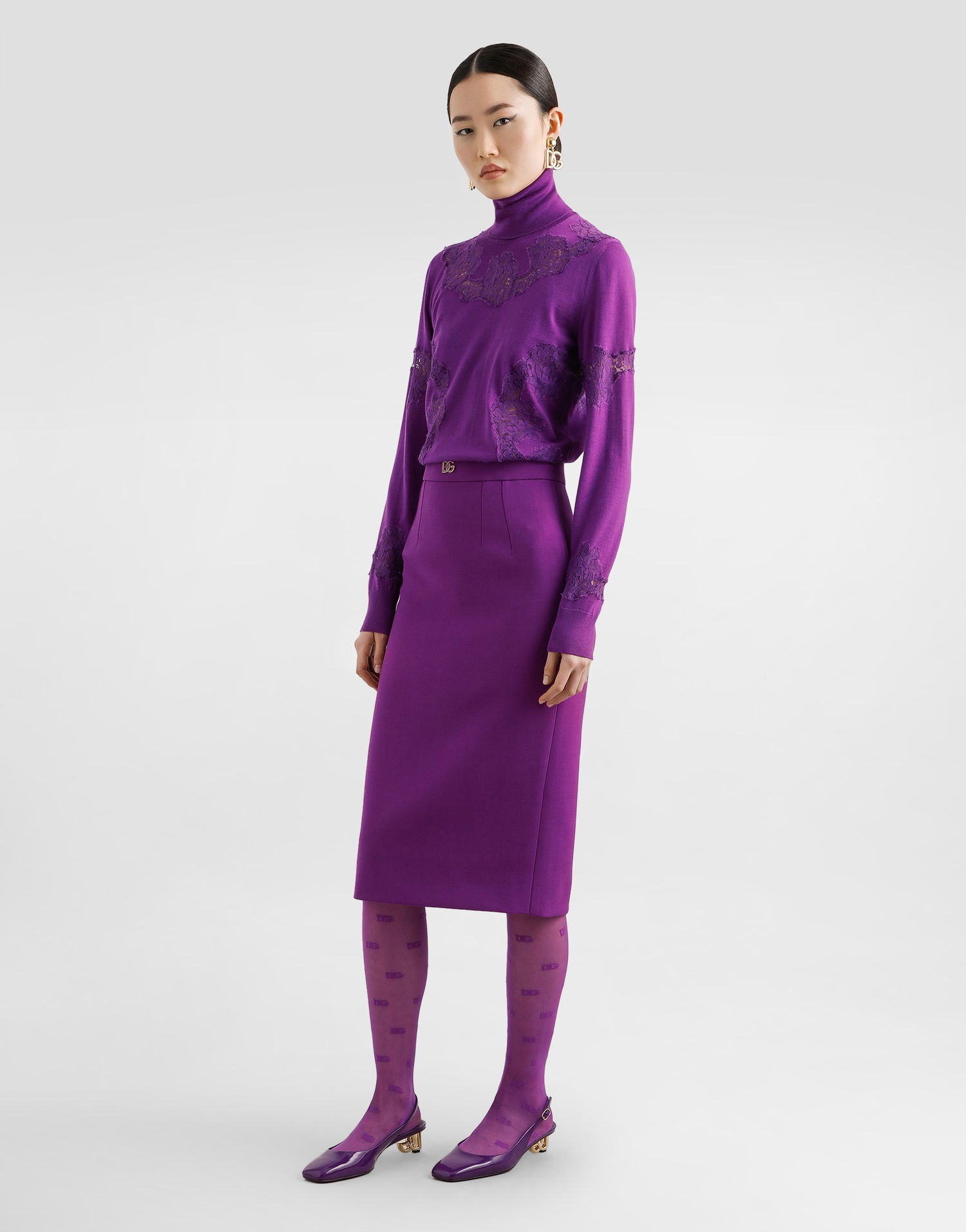 Sukňa Dolce & Gabbana Dolce & Gabbana Wool Crepe Sheath Skirt Fialová | F4CJGTFU2L8F0571, 1