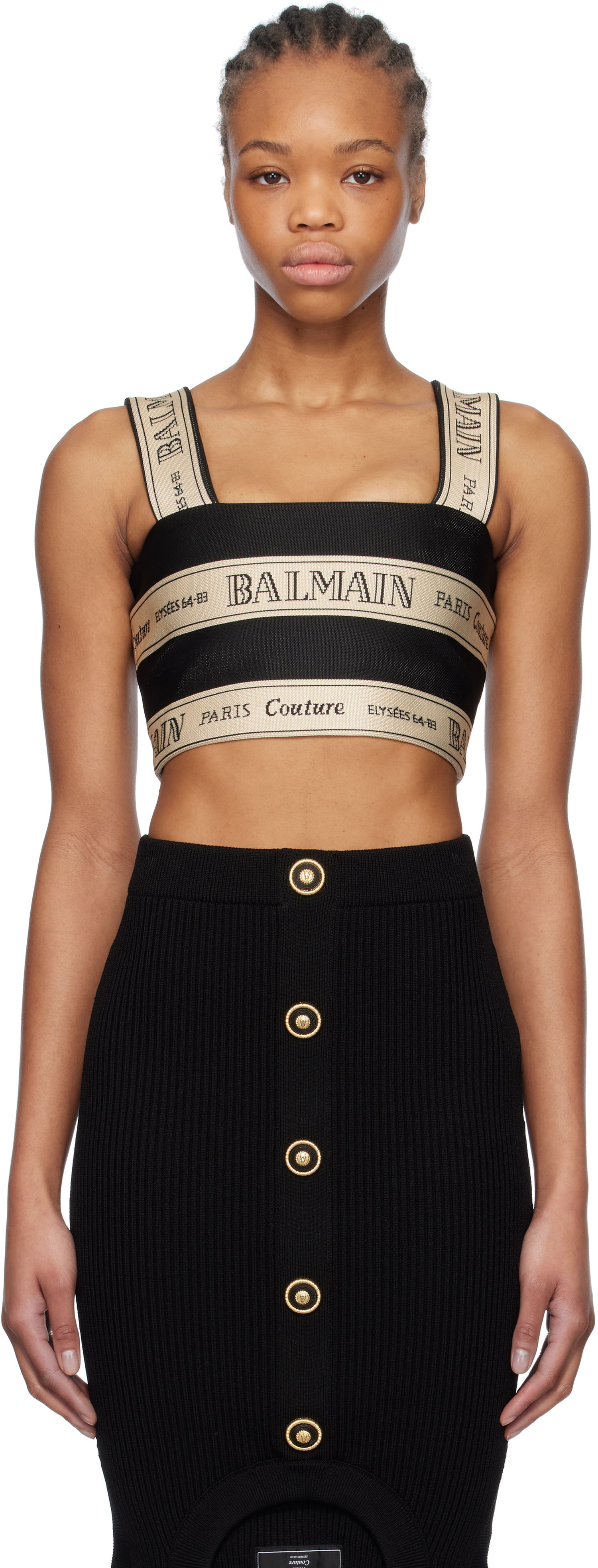 Sukňa Balmain Balmain Ribbon Jacquard Crop Top Čierna | EF1AA370JJ95, 0