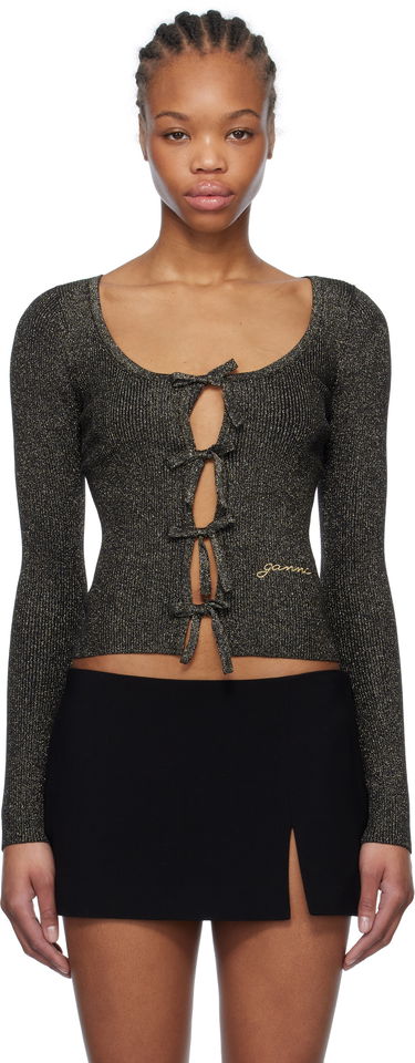 Sveter GANNI GANNI Sparkle Tie String Cardigan Čierna | K2358, 0