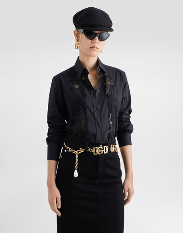 Košeľa Dolce & Gabbana Dolce & Gabbana Cotton Poplin Shirt with Lace Inlay Čierna | F5T32TGDCWPN0000, 3