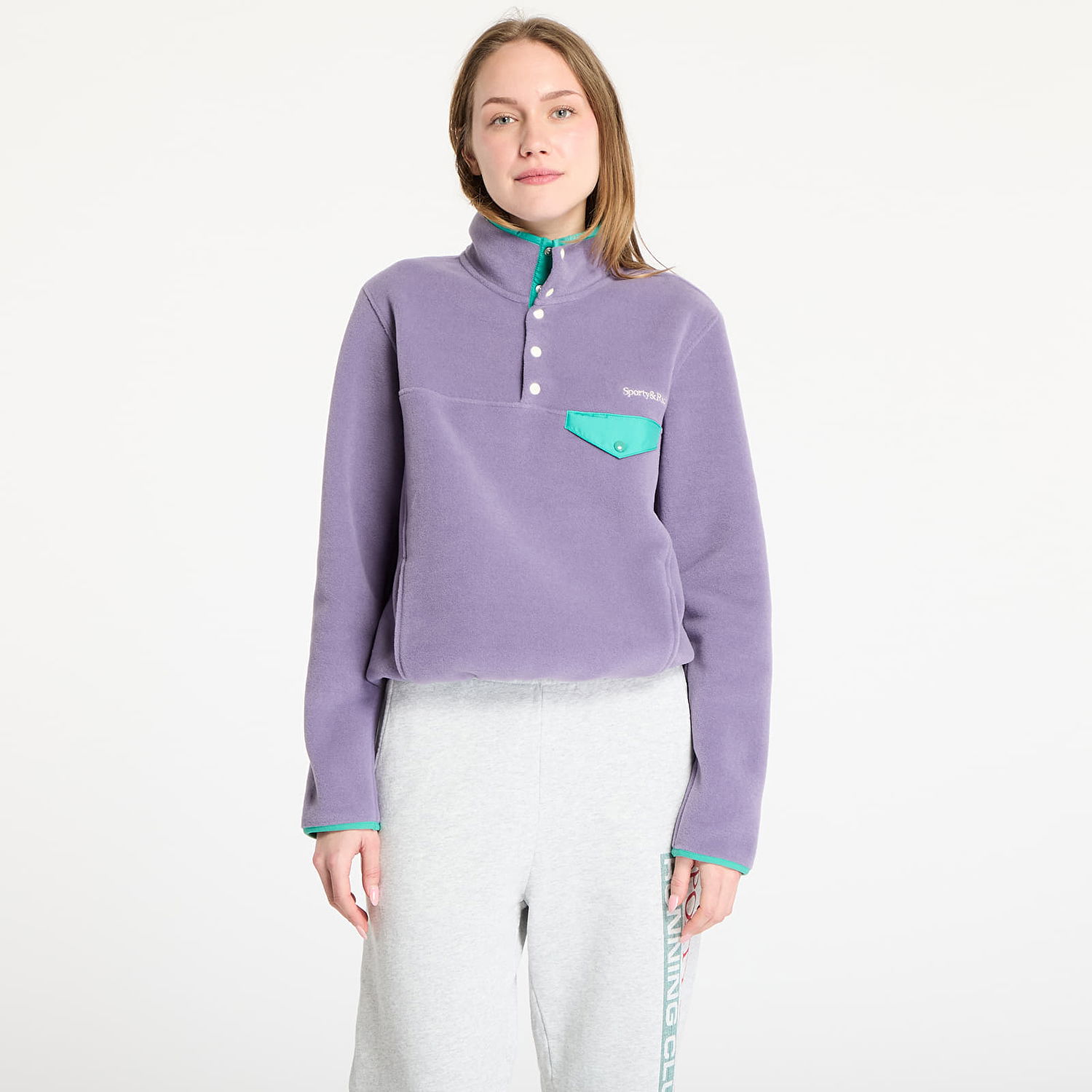 Sveter Sporty & Rich Sporty & Rich Serif Logo Fleece Sweatshirt Fialová | JA047514300PU09, 0