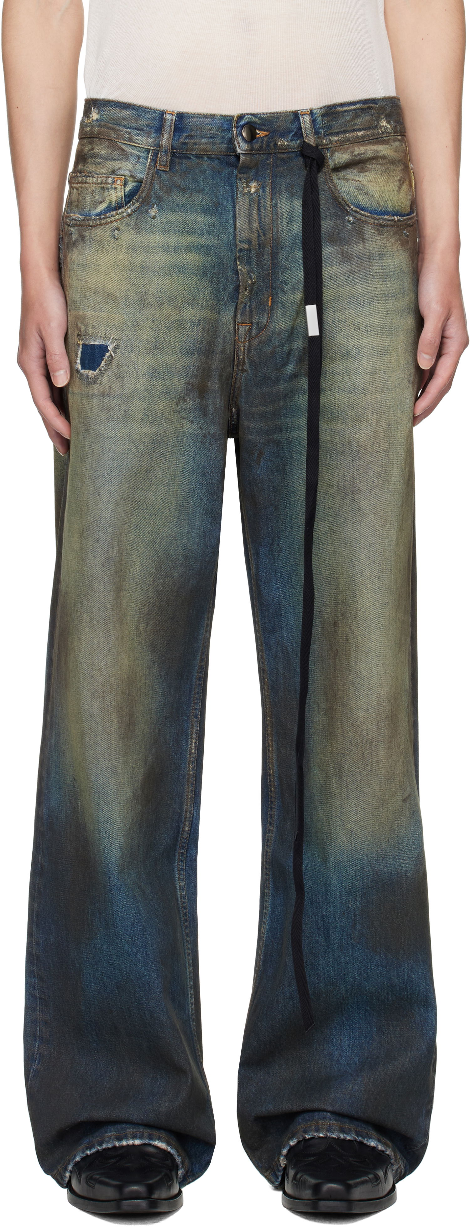 Džínsy Ann Demeulemeester Ann Demeulemeester Dirtied Bootcut Jeans Modrá | B0013616-FA671-053, 0