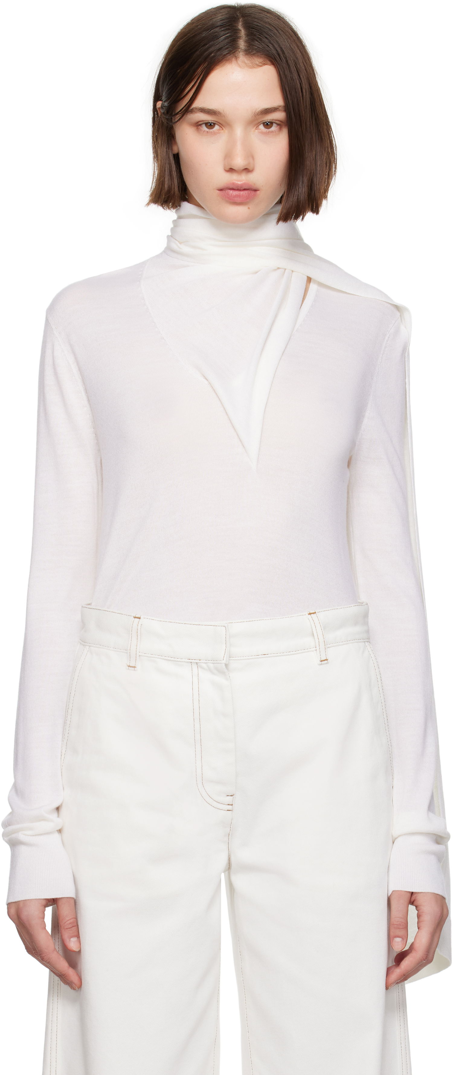 Sveter TOTEME Draped Scarf Knit Sweater Biela | 244-WRT0393-YA0087, 0