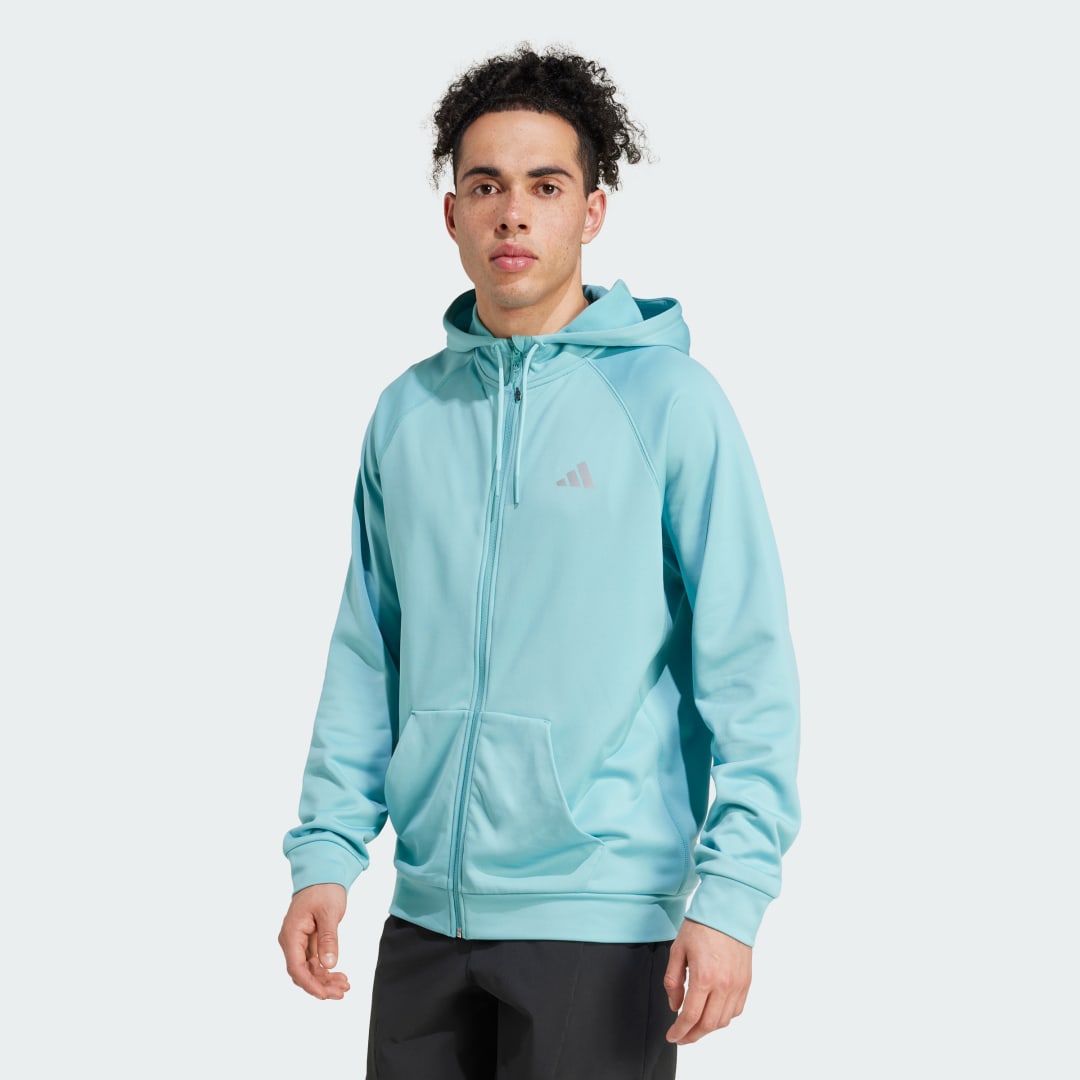 Mikina adidas Performance Training Full-Zip Hoodie Tyrkysová | JE6660, 0