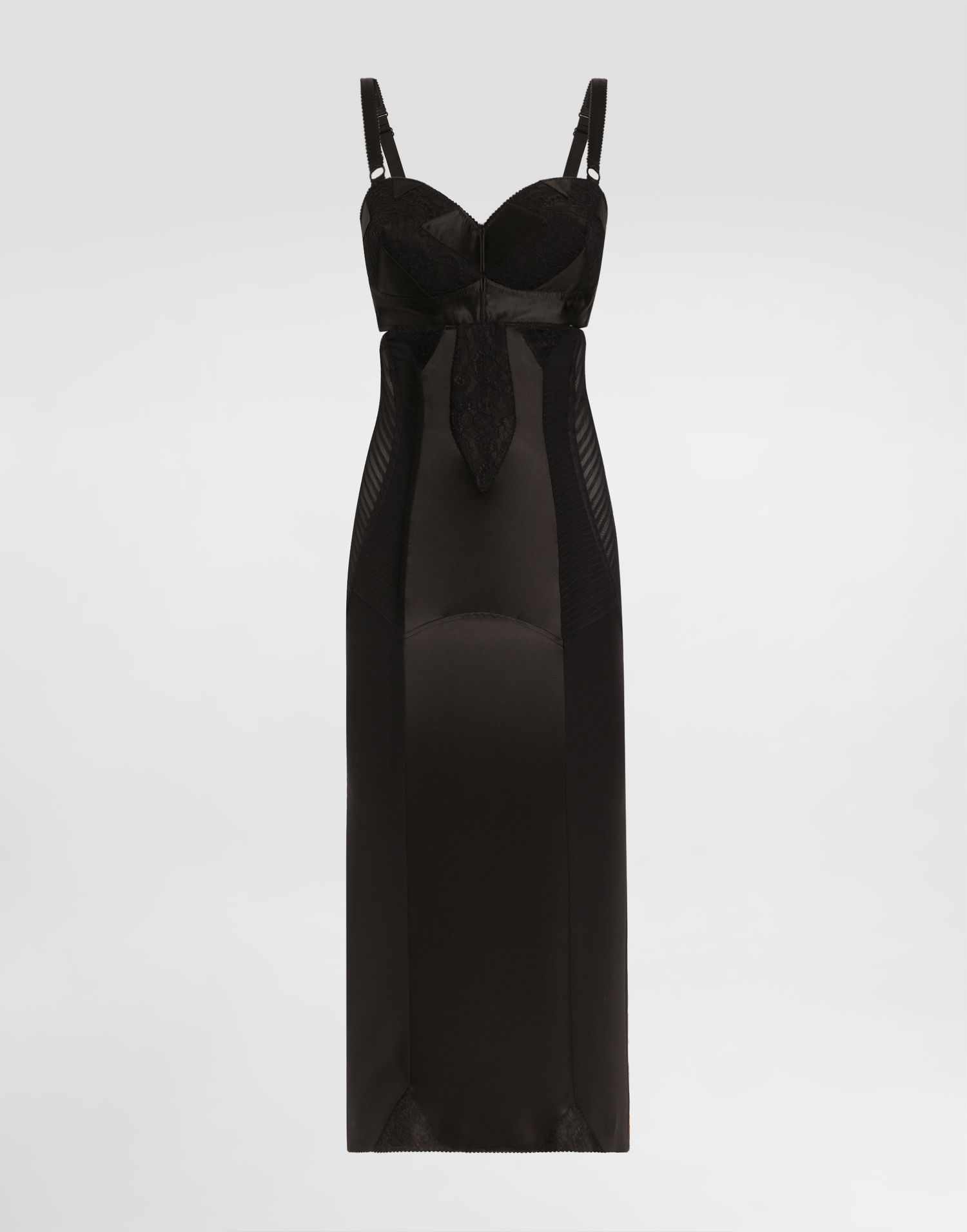 Šaty Dolce & Gabbana Dolce & Gabbana Calf-Length Satin and Lace Corset Dress Čierna | F6TTWTGDC4XN0000, 0
