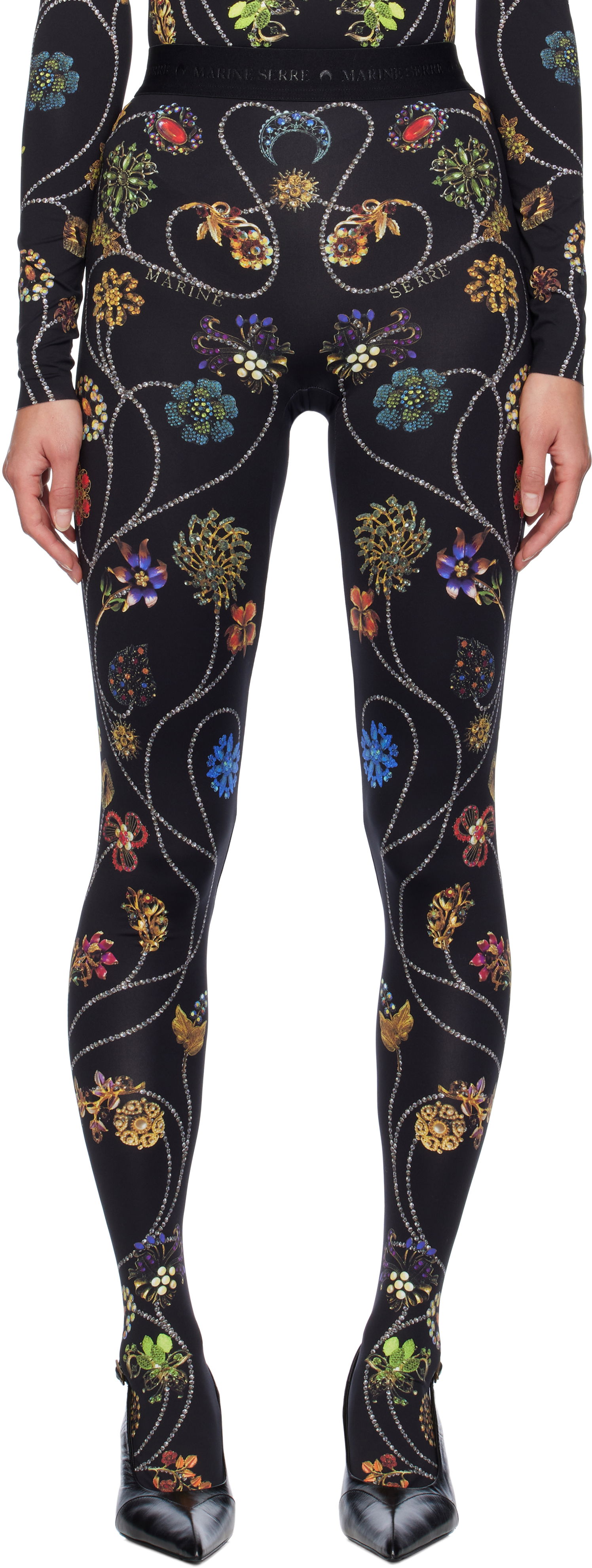 Legíny Marine Serre Floral Jewelry Printed Leggings Čierna | WPA043A, 0