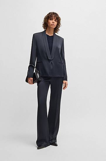 Nohavice BOSS Slim-Fit Lustrous Twill Trousers Navy | 50537472, 1
