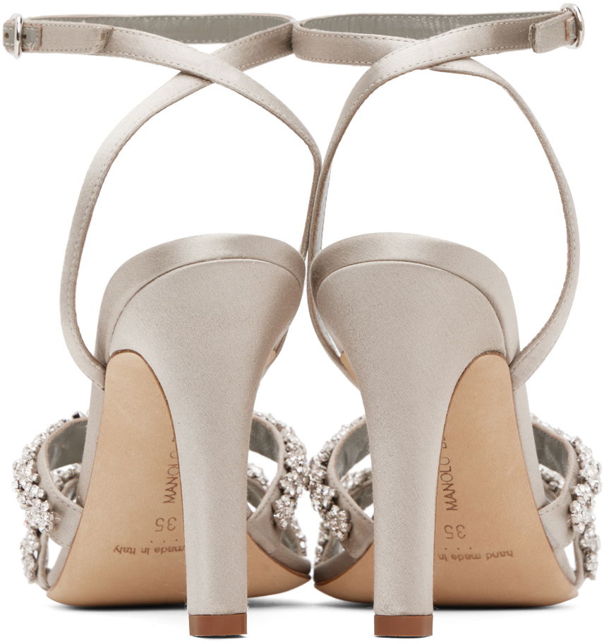Manolo Blahnik Vedada Jeweled Satin Heeled Sandals