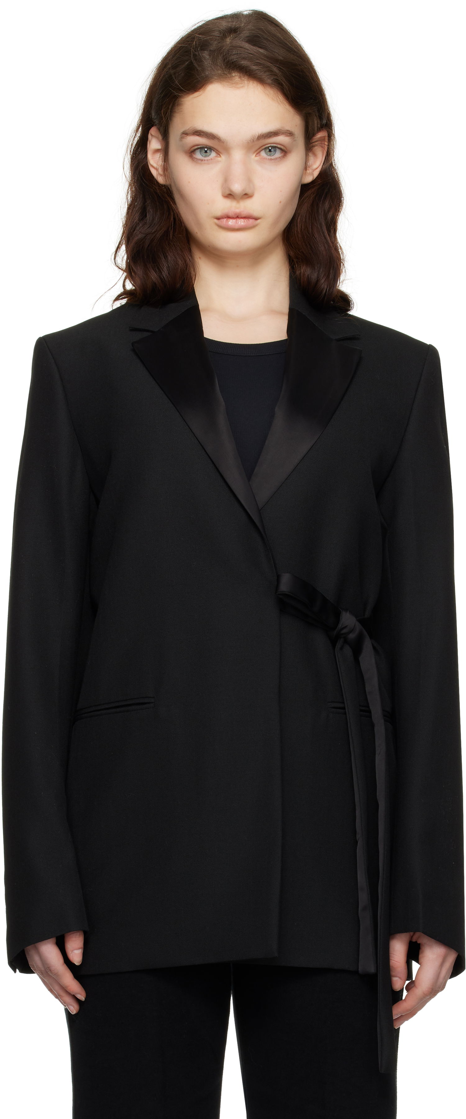 Bunda TOTEME TOTEME Satin-Lapel Wrap Blazer Čierna | 251-WRZ4728-FB0026, 0