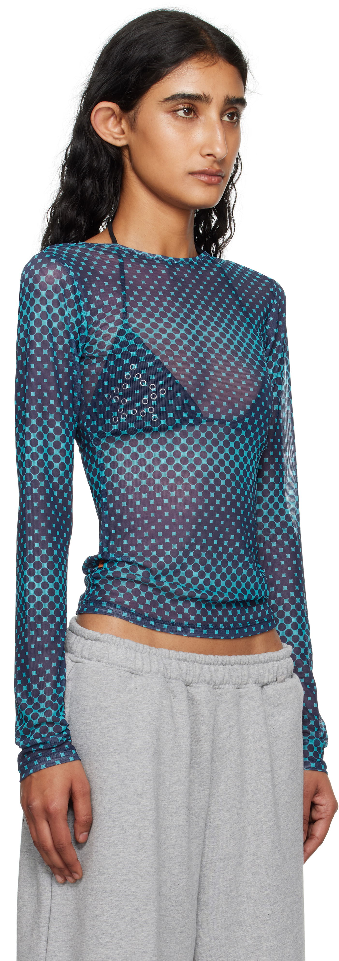 Tričko Miaou Miaou Long Sleeve Graphic T-Shirt Modrá | 7029PM2WRP, 1