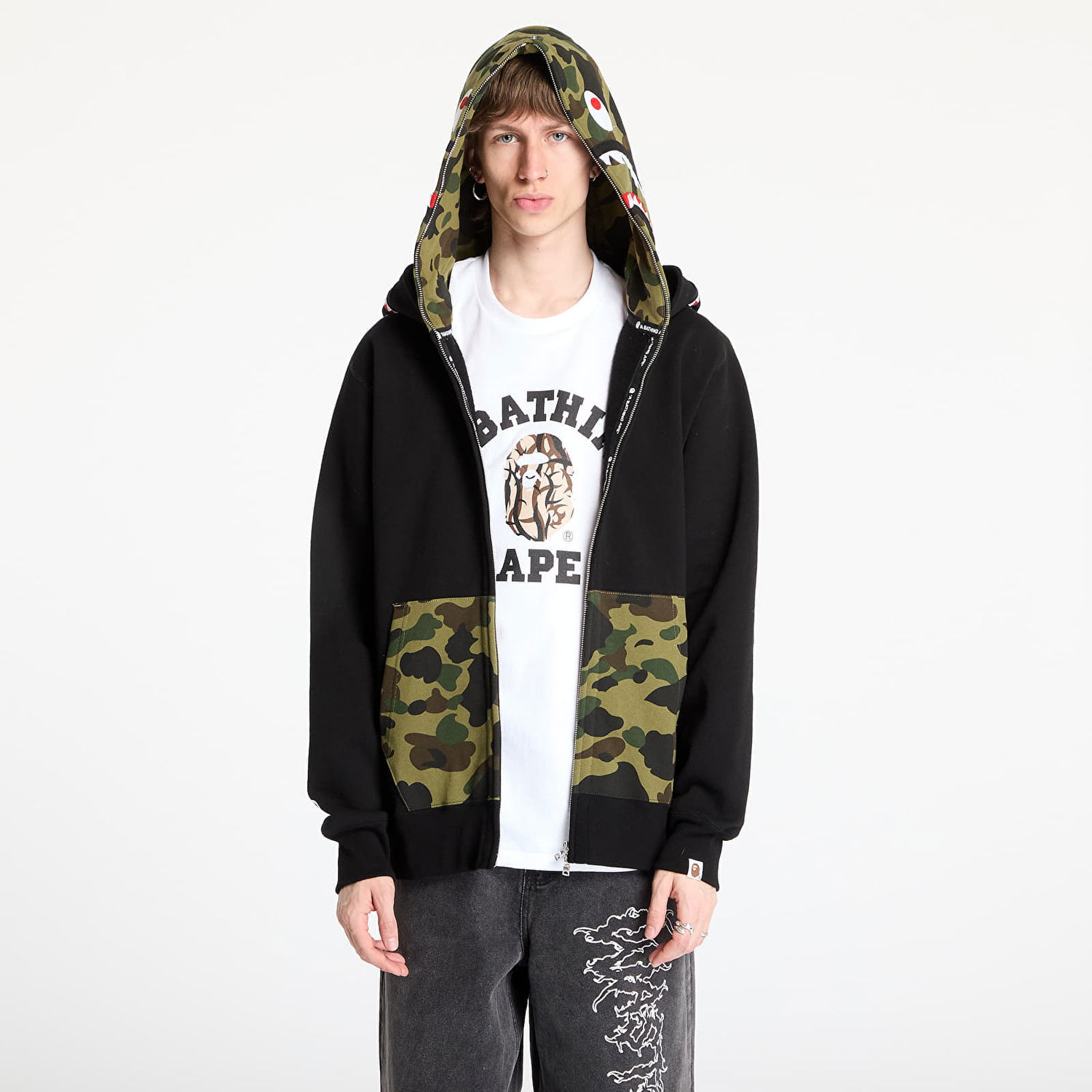 Mikina BAPE A BATHING APE 1st Camo Shark Full Zip Double Hoodie Čierna | 001ZPL301007MBLK, 0