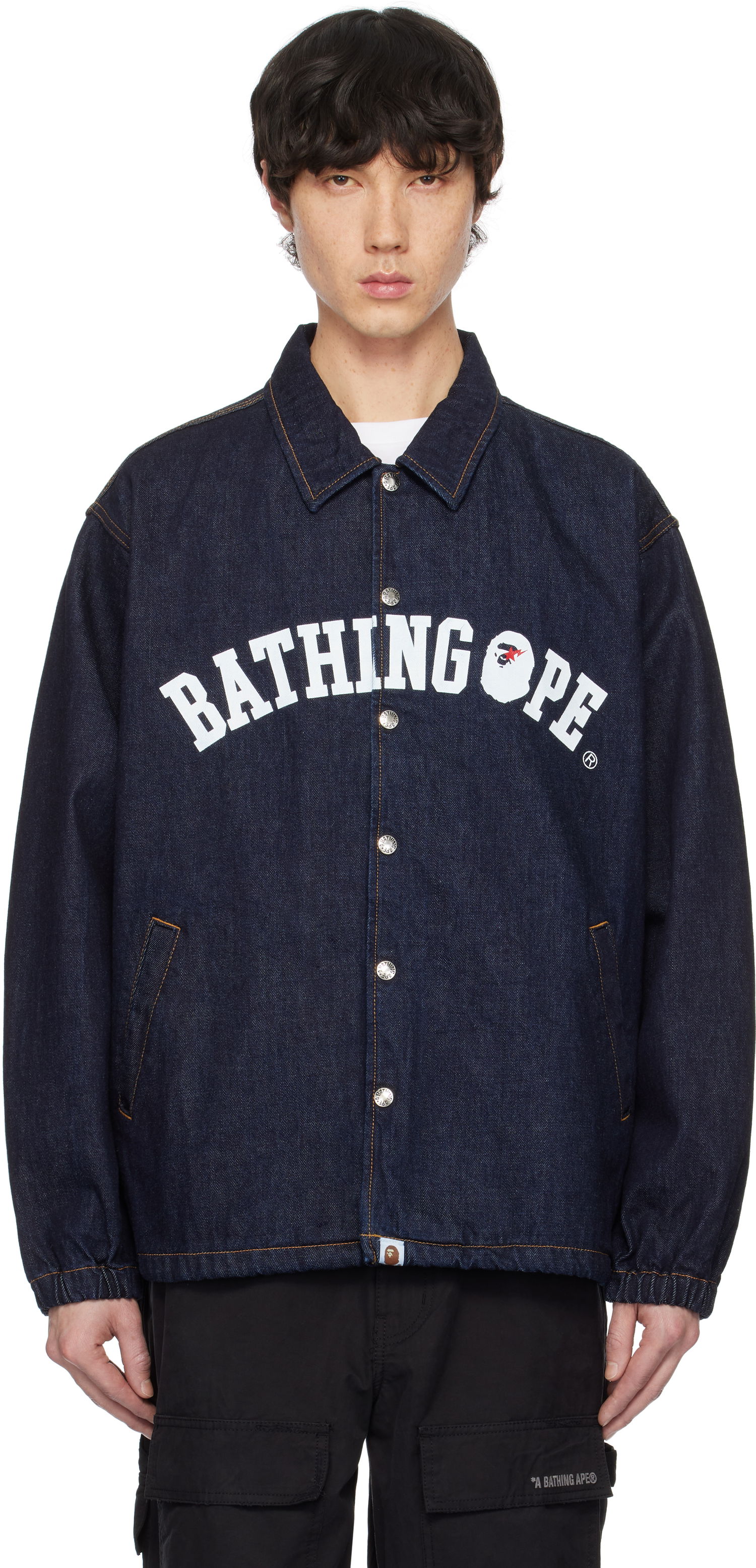 Bunda BAPE Relaxed Fit Coach Denim Jacket Navy | 001LJK221002F, 0