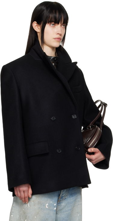Kabáty Acne Studios Acne Studios Double-Breasted Wool Coat Čierna | A90634-, 1