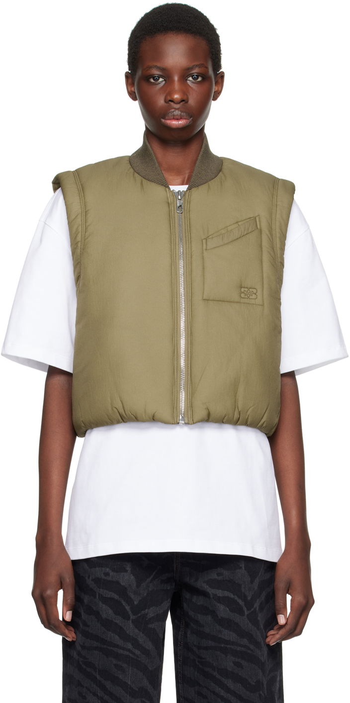 Vesta GANNI Green Zip-Up Vest Hnedá | F9208