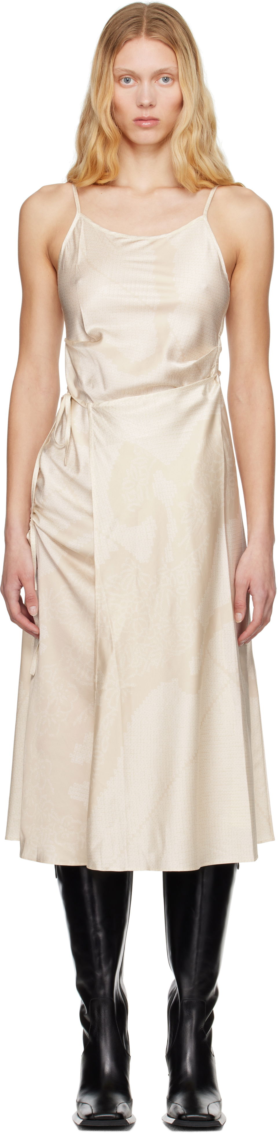 Šaty Feng Chen Wang Feng Chen Wang Pleated Silk Midi Dress Béžová | FWS19DR04, 0