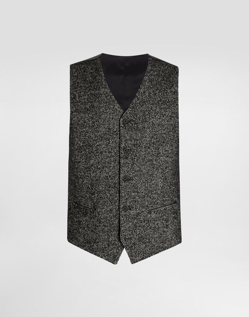 Vesta Dolce & Gabbana Dolce & Gabbana Single-Breasted Wool Chevron Vest Čierna | G7990TFCBAJS8030