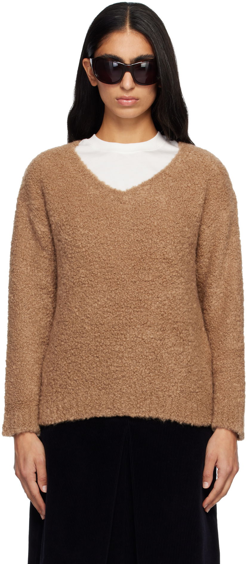Sveter Max Mara Pantera Bouclé V-neck Sweater Hnedá | 2521366092600