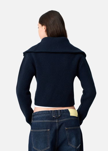 Sveter AXEL ARIGATO Celine Cropped Ribbed Knit Cardigan Navy | A3359001, 3
