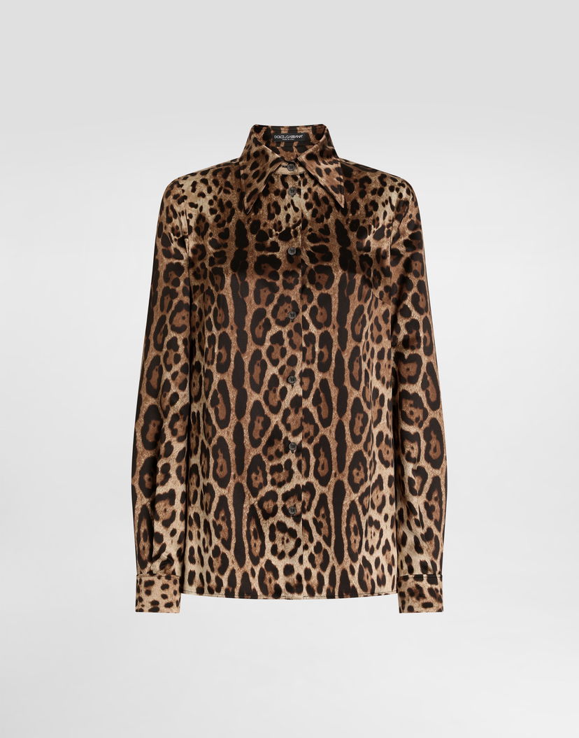 Košeľa Dolce & Gabbana Dolce & Gabbana Leopard-print Satin Shirt Hnedá | F5S48TFS1GTHY13M