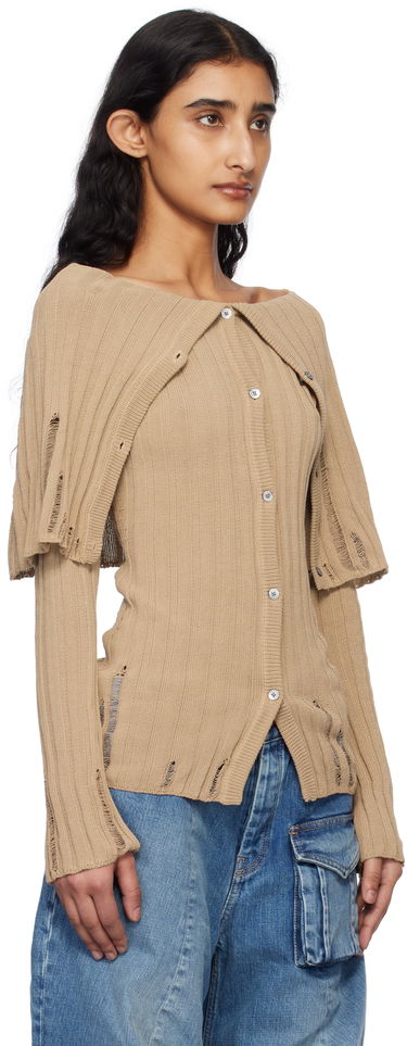 Sveter Acne Studios Acne Studios Rib-Knit Distressed Cardigan Hnedá | A60567-, 1