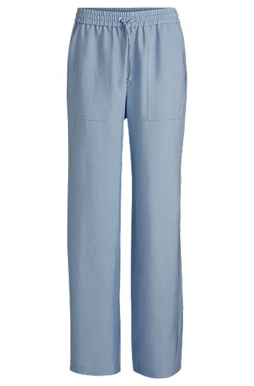 Nohavice BOSS Soft Twill Wide-Leg Drawcord Trousers Modrá | 50530552, 0