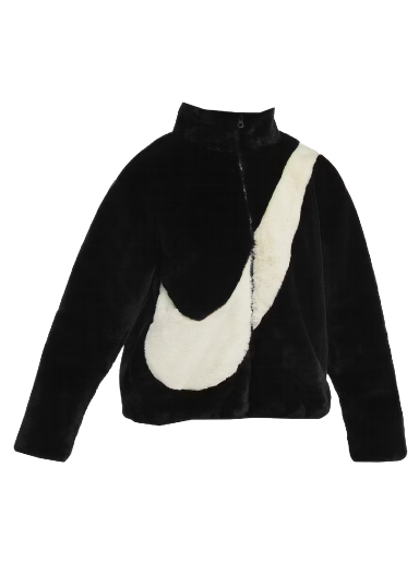Bunda Nike Faux Fur Oversized Swoosh Logo Jacket Čierna | CU6558-010