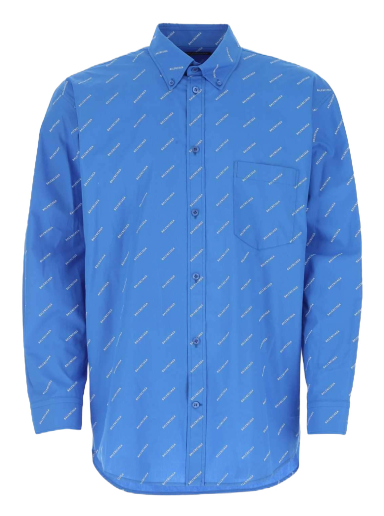 Košeľa Balenciaga All Over Logo Shirt Modrá | 534333TBL967560