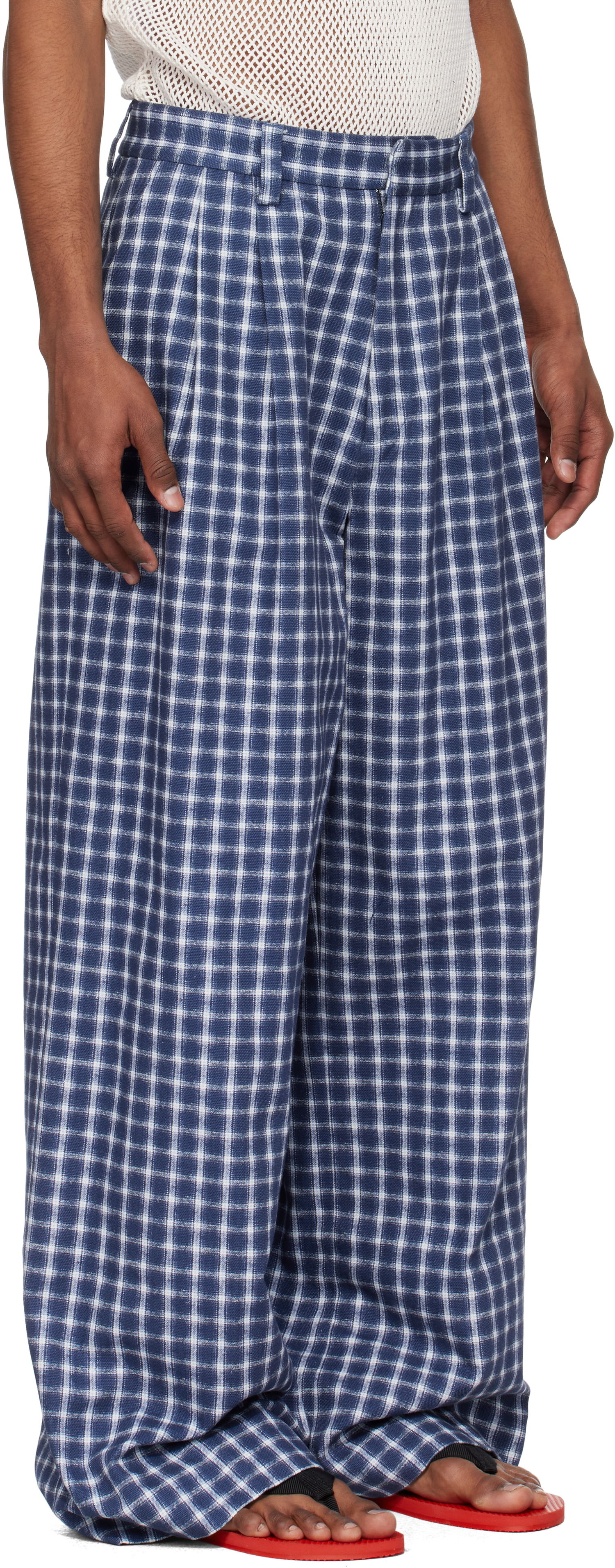 Nohavice ERL ERL Check Pleated Tailored Trousers Modrá | ERL10P038, 1