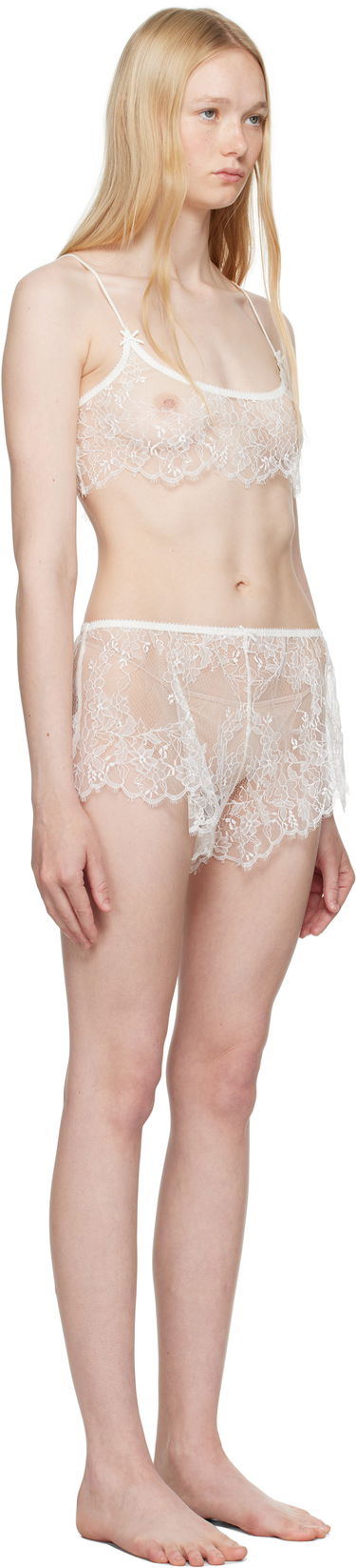 Nohavičky SKIMS SKIMS Ultra Fine Lace Bralette and Shorts Set Biela | ST-SET-9566W, 1