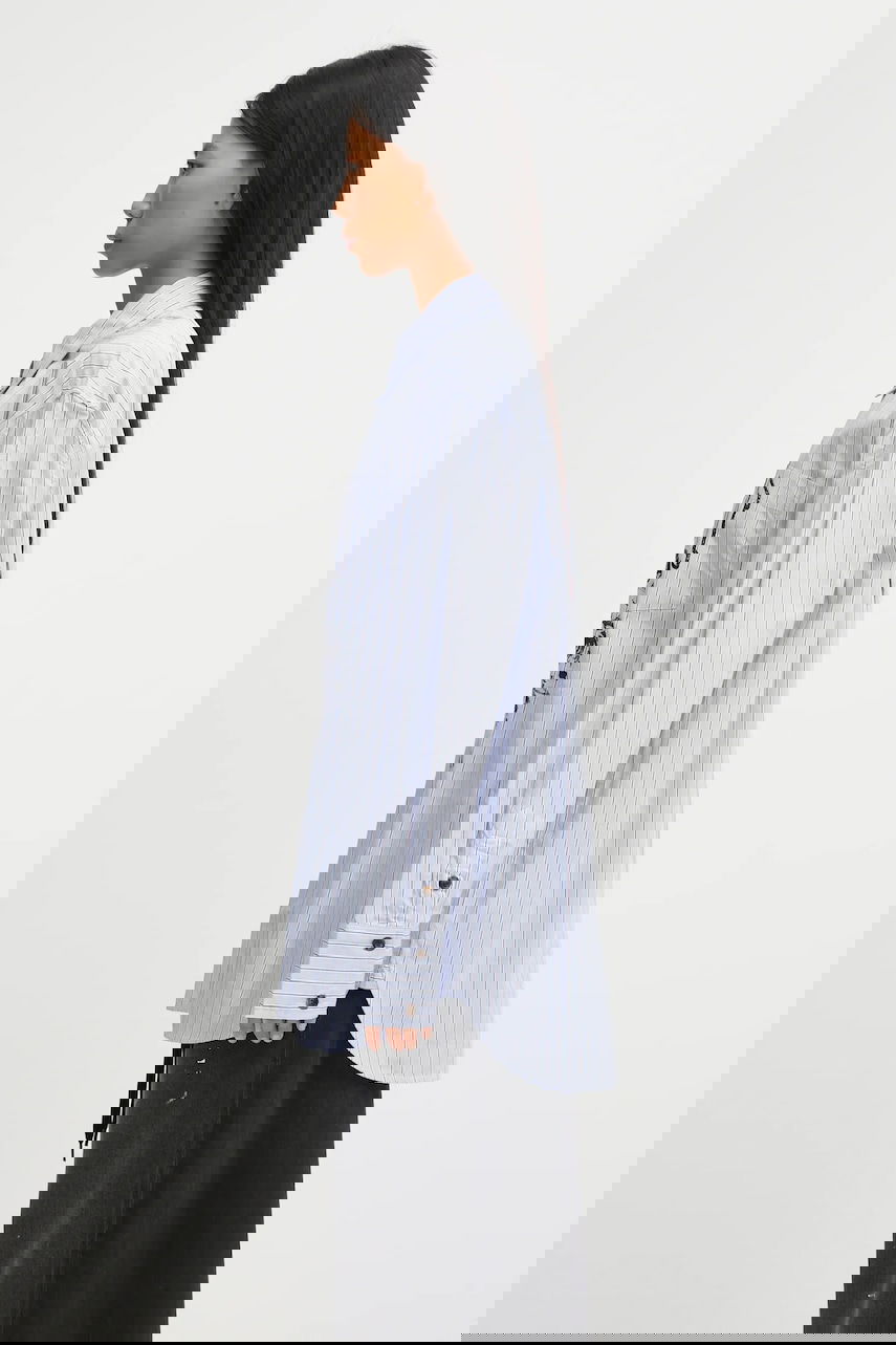 Košeľa GANNI Stripe Cotton Oversized relaxed classic collar shirt Modrá | W0826, 1