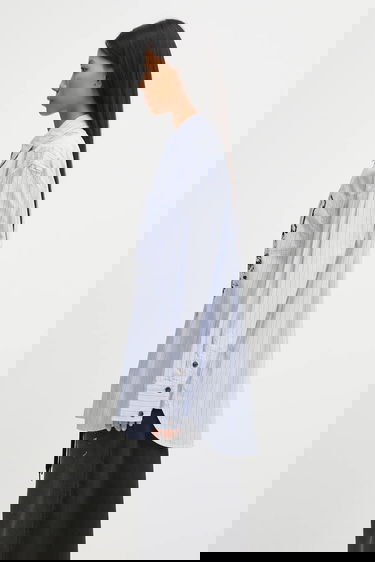 Košeľa GANNI Stripe Cotton Oversized relaxed classic collar shirt Modrá | W0826, 1