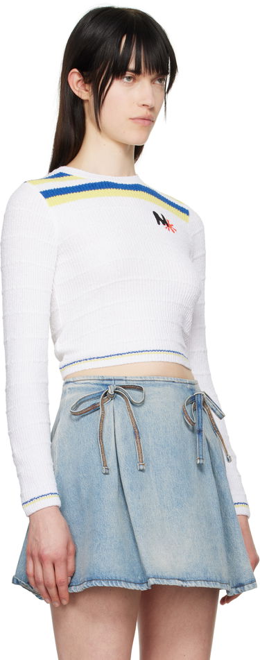 Sveter MSGM MSGM Embroidered Logo Cropped Sweater Biela | 3841MDM201 257289, 1