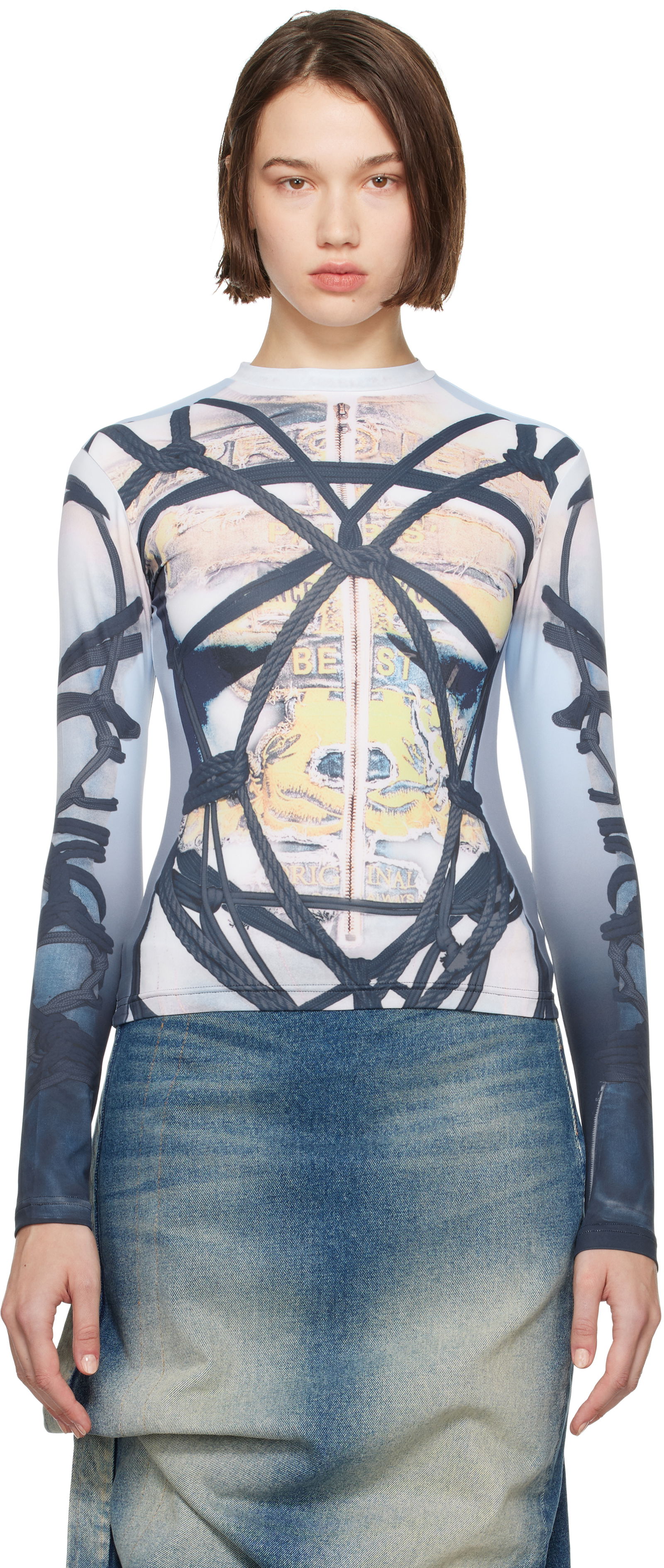 Bondage Print Long Sleeve Fitted T-shirt