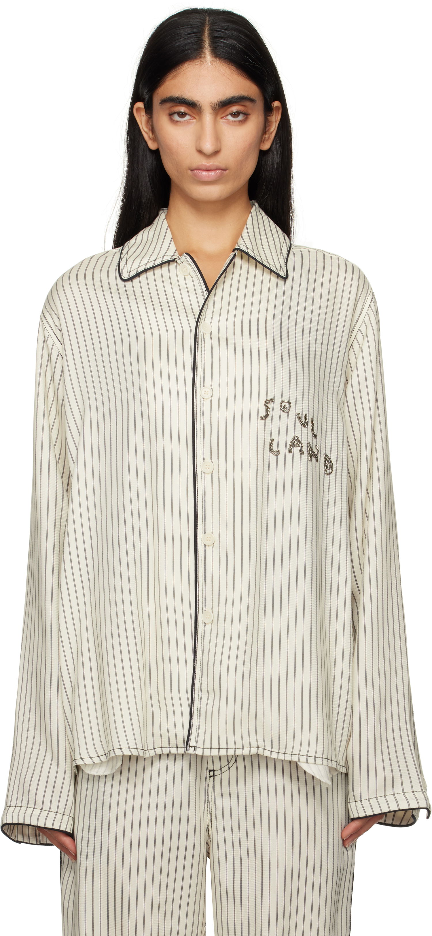 Košeľa Soulland Striped Cropped Overshirt Biela | 42047-1259, 0