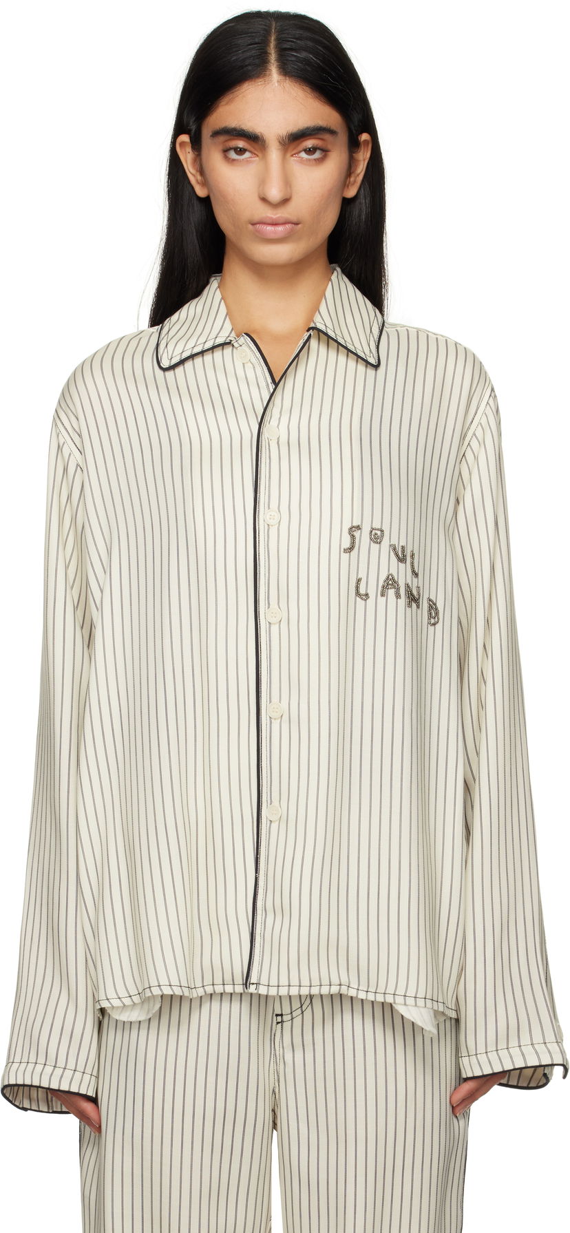 Košeľa Soulland Striped Cropped Overshirt Biela | 42047-1259