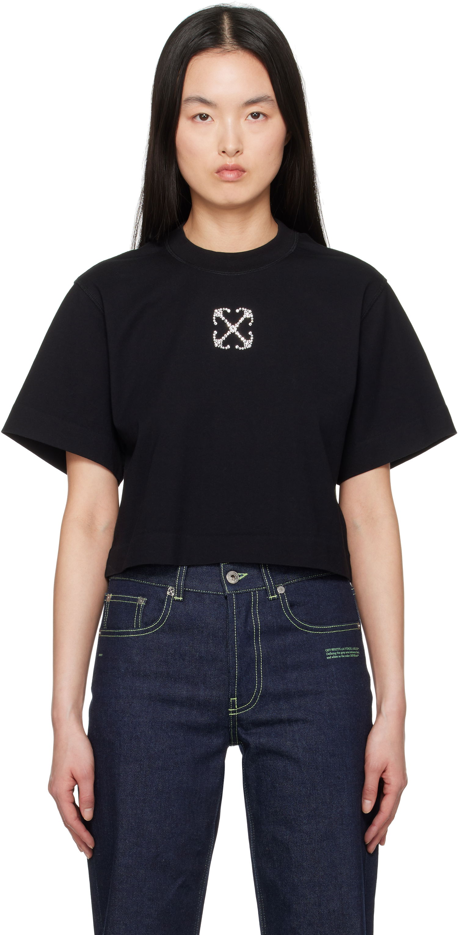 Crop Top Off-White Off-White Jewel Mini Arrow Crop T-Shirt Čierna | OWAA090S25JER0021072, 0
