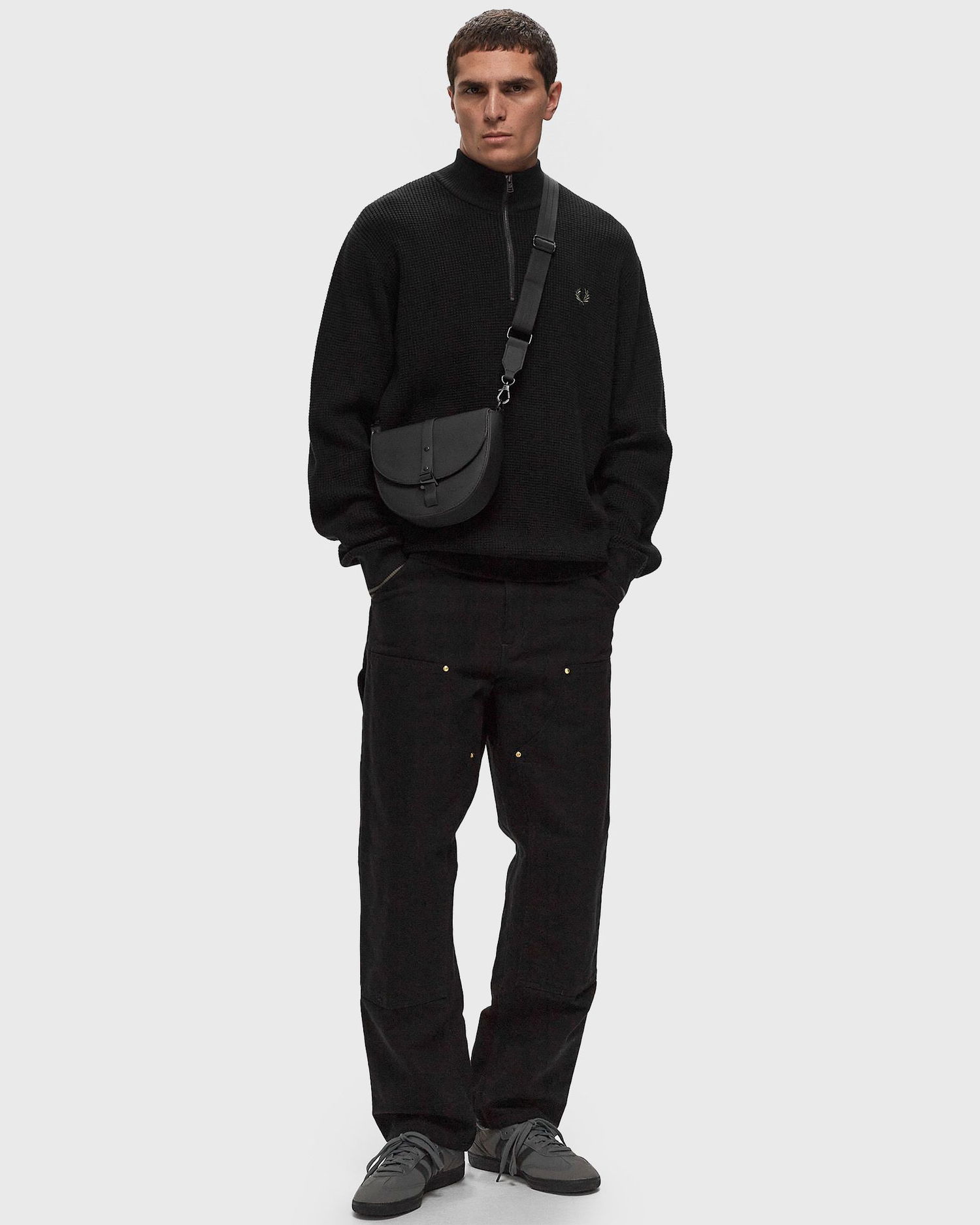 Sveter Fred Perry Waffle Stitch Half Zip Jumper Čierna | K8557-102, 1
