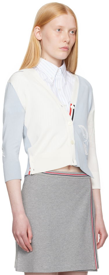 Sveter Thom Browne Thom Browne Funmix Feather Pointelle Cardigan Modrá | FKC651F-Y3036, 1