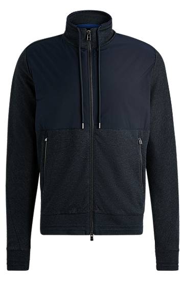 Bunda BOSS Regular-Fit Mixed-Material Zip Sweatshirt Navy | 50524063, 0